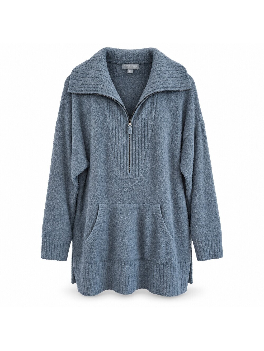 Barefoot Dreams CozyChic Lite 2X Blue Gray Half Zip Tunic Sweater Loungewear